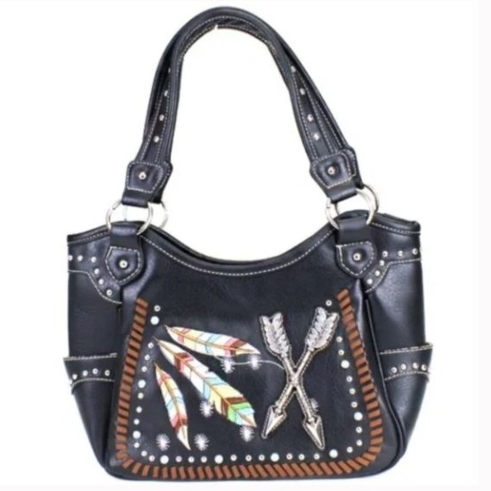 Black Western Feather & Arrow Purse